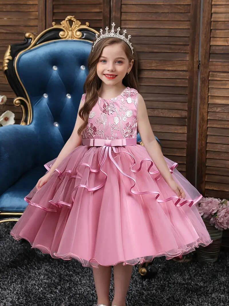 Vestido de princesa com flor Bordado - Loja Maise kids